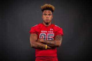 Kyle Graham of the Arbor View High football team poses for a photo at the Las Vegas Sun's high school football media day Tuesday July 31, 2018 at the Red Rock Resort and Casino.