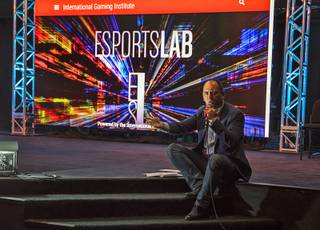 Millennial Esports CEO Alex Igelman speaks at an event marking the opening night of UNLV's academic esports class and lab, inside an actual esports arena on Thursday, Sept. 7, 2017.