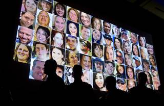 Victims of the Oct. 1 mass shooting are displayed during the 6th annual Sheriff Salutes The Best of the Badge gala at the Red Rock Resort Friday, Sept. 14, 2018.