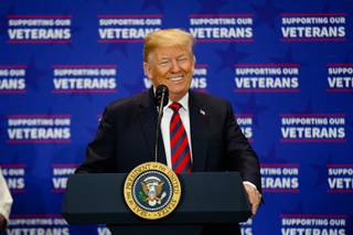 President Trump speaks about a VA funding bill at the VA Southern Nevada Healthcare System in North Las Vegas, Friday, Sep. 21, 2018.