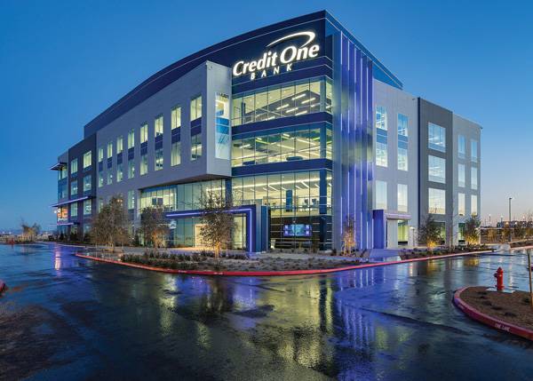 The Credit One Bank corporate headquarters incorporates blue LED exterior lights to enhance the building's appeal.