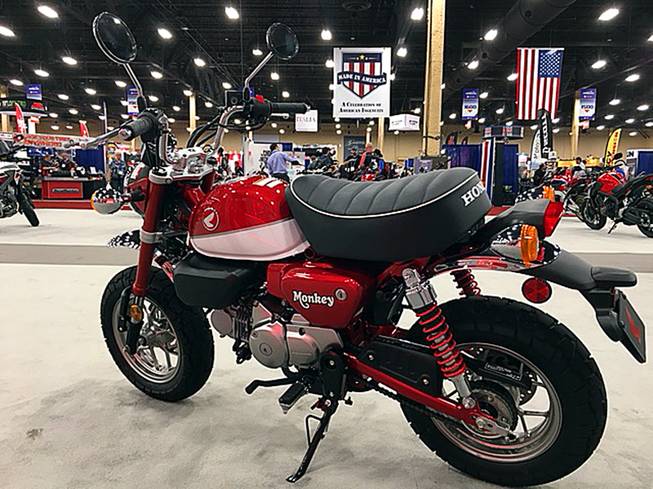 Honda's 125cc Monkey, shown here at the International Motorcycle Expo at the Mandalay Bay Convention Center, is based on the manufacturer's popular Mini-Trail bikes of the 1960s and 1970s. With the motorcycle industry suffering a downturn in sales, Honda believes it can attract new riders by offering small, affordable and fun bikes. 