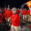 Arbor View players celebrate by dousing head coach Dan Barnson with ice water after defeating Faith Lutheran to win the Mountain Region high school football championship at Arbor View Friday, Nov. 16, 2018. Arbor View won 28-7.