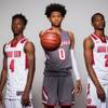 Players of the Arbor View High basketball team, from left, Tyre Williams, Donavan Yap and Favour Chukwukelu take a portrait during the Las Vegas Sun's Media Day at Red Rock Resort and Casino on Oct. 30, 2018.