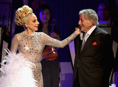Lady Gaga (L) performs with Tony Bennett during her ‘JAZZ & PIANO’ residency at Park Theater at Park MGM on January 20, 2019 in Las Vegas, Nevada.