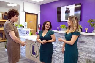 Sen. Jacky Rosen, left, D-Nev., chats with owners Marylou Soto, center, and her sister Cindy Soto at Lazer Ladies, a veteran-owned small business, in North Las Vegas Friday, July 12, 2019. Rosen unveiled her Veterans Jobs Opportunity Act which will provide tax credit for veterans who start a small business in underserved communities.