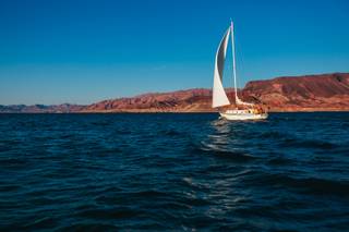 A boat sails on Lake Mead Tuesday, July 9, 2019.