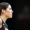 Las Vegas Aces guard Kelsey Plum (10) listens in a time out during a WNBA basketball game at the Mandalay Bay Events Center Tuesday, July 23, 2019.