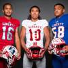 Members of the Liberty High School football team are pictured during the Las Vegas Sun's high school football media day at the Red Rock Resort on July 24, 2019. They include, from left, Maurice Hampton, Toa Tai and Alofaletauia Maluia
