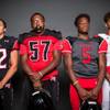Members of the Las Vegas High School football team are pictured during the Las Vegas Sun's high school football media day at the Red Rock Resort on July 24, 2019. They include, from left, James Dunn, Markell Jackson, Jquan Curtis and Ja'Shawn Scroggins.