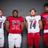 Members of the Valley High School football team are pictured during the Las Vegas Sun's high school football media day at the Red Rock Resort on July 24, 2019. They include, from left, Jarrett Zibert, JC Bingham, Harlan Rodriguez and Larry Perry.