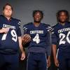Members of the Cheyenne High School football team are pictured during the Las Vegas Sun's high school football media day at the Red Rock Resort on July 24, 2019. They include, from left, Lonny Rose, Devonte Armstrong and De'kauri Hawkins.