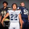 Members of the Spring Valley High School football team are pictured during the Las Vegas Sun's high school football media day at the Red Rock Resort on July 24, 2019. They include, from left, Drew Fuatogi, Rayven Fines and Jared Eckhart-Davis.