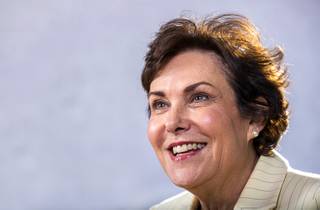 Sen. Jacky Rosen, D-Nev., smiles during an editorial board meeting at the Las Vegas Sun offices in Henderson Wednesday, Aug. 28, 2019.