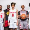 Players of the Arbor View High basketball team, from left Larry Holmes, Jaylon Lee, Donavan Yap, David Moore and Mikey Medlock, take a portrait during the Las Vegas Sun's High School Basketball Media Day at the Red Rock Resort and Casino, Oct. 28, 2019.