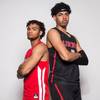 Players of the Liberty High basketball team, from left Dante Davis and Julian Strawther, take a portrait during the Las Vegas Sun's High School Basketball Media Day at the Red Rock Resort and Casino, Oct. 28, 2019.
