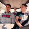 UNLV basketball players Jay Green (passenger seat) and Jonah Antonio (back seat) appear on an episode of the Las Vegas Sun web series 'Take a Lap with Mike Grimala.'