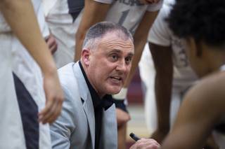 Faith Lutheran's Bret Walter coaches his last home game in 23 years as the Crusaders' high school basketball coach during a game against Bonanza, Monday, Jan. 27, 2020.