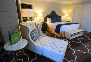 A view of the bedroom in a Strip View Suite at Green Valley Ranch in Henderson Wednesday, Feb. 5, 2020.