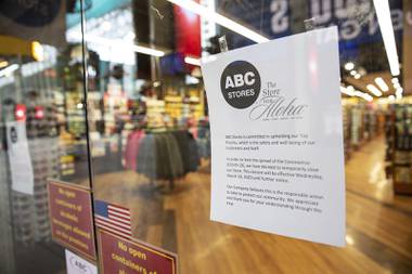 ABC Stores is temporarily closed after Gov. Steve Sisolak ordered a mandatory closure of all nonessential businesses in an effort to combat the spread of COVID-19, Wednesday, March 18, 2020.