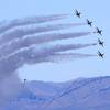 The U.S. Air Force Air Demonstration Squadron "Thunderbirds" show their support for frontline COVID-19 healthcare workers and first responders with a flyover in Las Vegas Saturday, April 11, 2020.