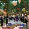 Wynn Las Vegas employees welcome guests during the resort's reopening on June 4.