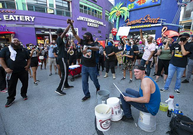 Protesters Rally at Fremont Street Experience