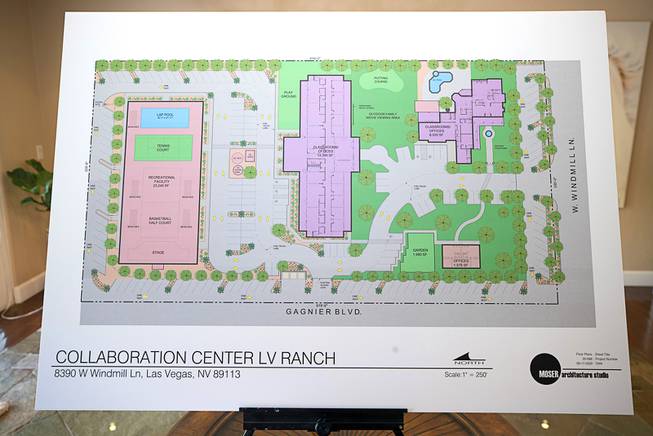 Expansion and renovation plans are displayed during the official opening of the Collaboration Center at LV Ranch Thursday, Sept. 24, 2020. The new campus will provide support services, therapy, group classes and recreation to individuals with disabilities.