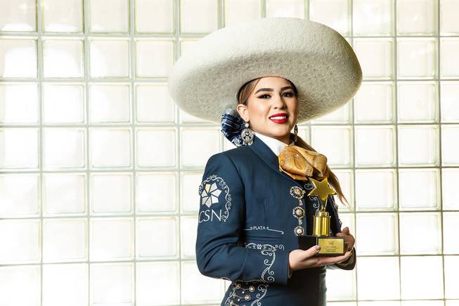 Precious Carrasco, vocalist in College of Southern Nevada's Mariachi Plata, poses for a portrait, Friday Dec. 18, 2020.