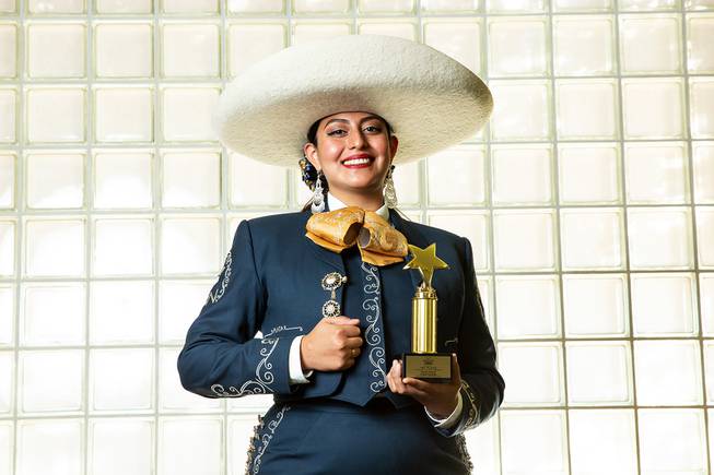 Yasmine Duenes, vocalist in College of Southern Nevada's Mariachi Plata, poses for a portrait, Friday Dec. 18, 2020.