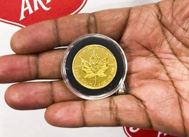A 1-ounce gold coin believed to have a value of $1,800-$2,000 was dropped into a Las Vegas Salvation Army kettle.