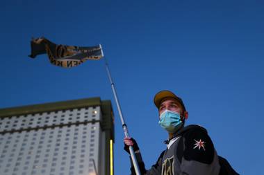 Matt Helfst arrived at T-Mobile Arena five hours ahead of the 7 p.m. game time Monday to start waving his Golden Knights flag. The black and gold flag, attached to a pole that expands up to 17 feet, were visible from blocks away, seesawing in the air as fans approached the arena. Helfst is not ...