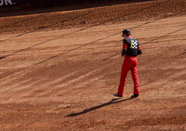 Nascar Cup Series driver Ryan Blaney walks around a section of the new dirt track, Friday, March 26, 2021, at Bristol Motor Speedway in Bristol, Tenn. 