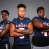 Three members of the Liberty High School football team, from left, Germie Bernard, Anthony Jones and Sir Mells, attend the Las Vegas Sun’s high school football media day Tuesday, Aug. 3, 2021, at Red Rock Resort. Liberty tops the Sun’s preseason top-10.