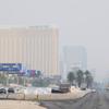 Smoke from California wildfires obscures the view of Strip casinos in Las Vegas Saturday, Aug. 7, 2021. The Clark County Department of Environment and Sustainability has issued an alert for smoke and ozone due to the wildfire smoke.