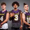 Members of the Durango High School football team are pictured during the Las Vegas Sun's high school football media day at the Red Rock Resort on August 3rd, 2021. They include, from left, Braden Iverson, Jaxon Young and Tyler Robbins.