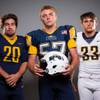 Members of the Boulder City High School football team are pictured during the Las Vegas Sun's high school football media day at the Red Rock Resort on August 3rd, 2021. They include, from left, Issac Tuenge, Jace Tenney and Hunter Moore.