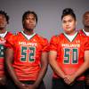 Members of the Mojave High School football team are pictured during the Las Vegas Sun's high school football media day at the Red Rock Resort on August 3rd, 2021. They include, from left, Donte Hookfin, Elijah Wiggins, Jordan McMillan and Josh Rudisill.