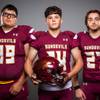 Members of the Eldorado High School football team are pictured during the Las Vegas Sun's high school football media day at the Red Rock Resort on August 3rd, 2021. They include, from left, Misael Pelayo, Matthew Gallegos and Emilio Quiroga.