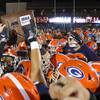 Bishop Gorman players celebrate with the trophy after defeating Liberty, 35-14, in the Southern Region football championship at Bishop Gorman High School Friday, Nov. 12, 2021. 