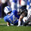 UNLV kick returner Nohl Williams, right, fumbles the football after being hit by Air Force special teams player Ethan Erickson while returning the opening kick off in the first half of an NCAA college football game Friday, Nov. 26, 2021, at Air Force Academy, Colo. Air Force special teams player James Jones IV recovered the fumble to set up a touchdown for Air Force. UNLV kick returner Nohl Williams, right, fumbles the football after being hit by Air Force special teams player Ethan Erickson while returning the opening kick off in the first half of an NCAA college football game Friday, Nov. 26, 2021, at Air Force Academy, Colo. Air Force special teams player James Jones IV recovered the fumble to set up a touchdown for Air Force.