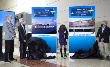 It’s official: Visitors to Las Vegas are now landing at Harry Reid International Airport. Dignitaries, including Gov. Steve Sisolak, gathered today at Terminal 3 of the former McCarran International Airport to mark the switchover to honor the retired Democratic U.S. Senate majority leader and one ...