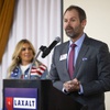 Jesse Law, chairman of the Clark County Republican Party, speaks during a campaign event for Adam Laxalt, a Republican candidate for Senate, at The Pass casino in Henderson Friday, Feb. 4, 2022. Laxalt, a former Nevada attorney general, is challenging Sen. Catherine Cortez Masto, D-Nev.
