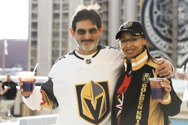 Guests enjoy complimentary cocktails and bites while catching the Golden Knights game at Circas Stadium Swim during an ELITE event Tuesday, March 8, 2022.