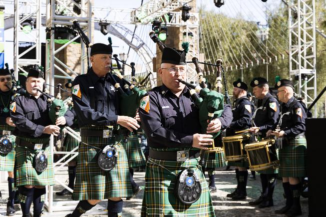 Las Vegas Police and Fire Emerald Society Pipe Bandperforms during the St. Patricks Day Celtic Feis celebration at the New York New York Hotel and Casino Thursday, March 17, 2022. YASMINA CHAVEZ