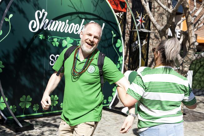 Phil, left, and Diane Fawett from Scotland dance during the St. Patricks Day Celtic Feis celebration at the New York New York Hotel and Casino Thursday, March 17, 2022. YASMINA CHAVEZ