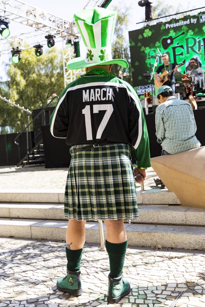Bryan Schirloff watches Sin e Ri-Ra perform during the St. Patricks Day Celtic Feis celebration at the New York New York Hotel and Casino Thursday, March 17, 2022. YASMINA CHAVEZ