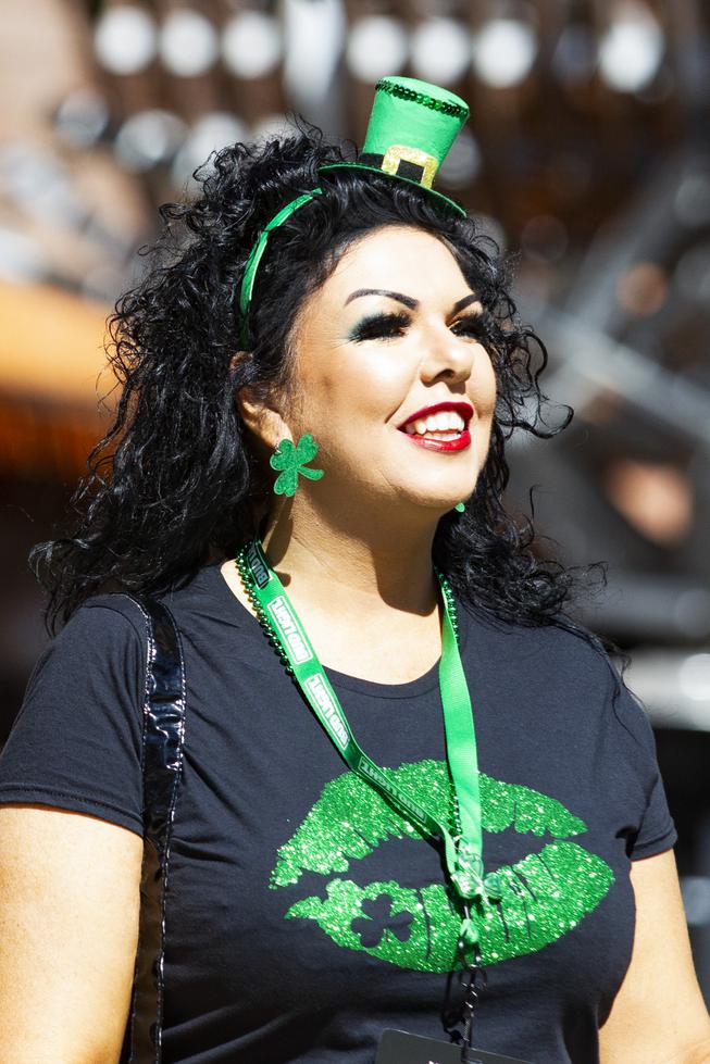 An attendee reacts during the St. Patricks Day Celtic Feis celebration at the New York New York Hotel and Casino Thursday, March 17, 2022. YASMINA CHAVEZ