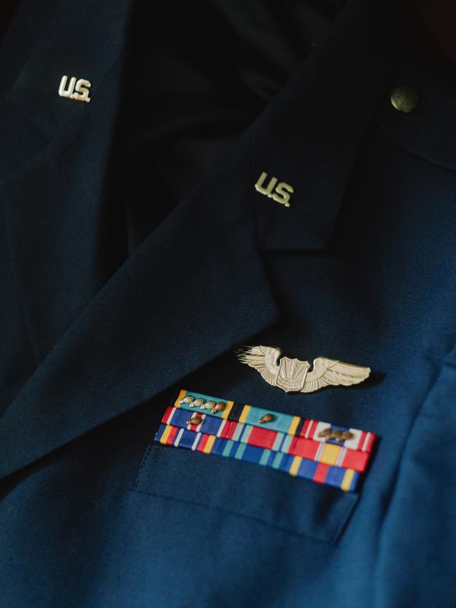 Capt. Kevin Larson’s Air Force dress uniform sits at his parents’ home in Yakima, Wash.