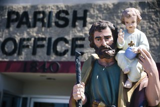 A statue of Saint Christopher is shown at Saint Christopher Catholic School in North Las Vegas Monday, June 13, 2022.